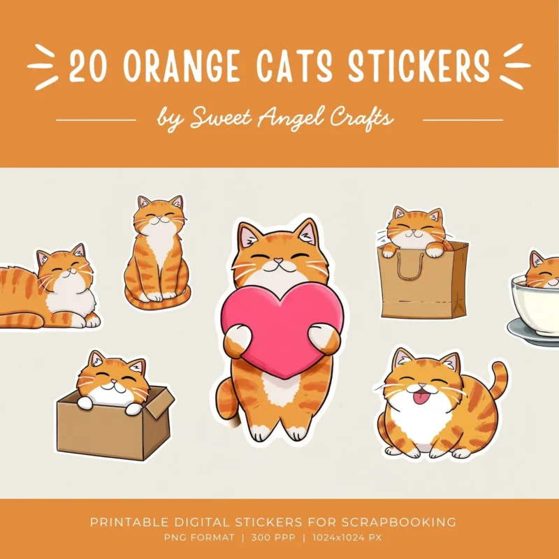 20 Orange Cat Stickers Pack