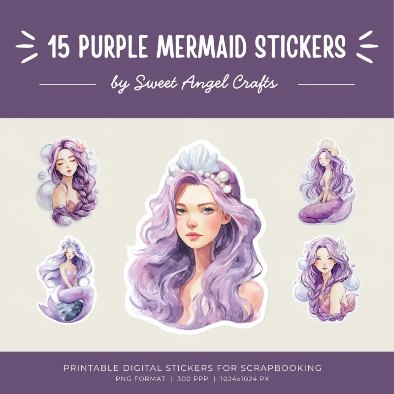 15 PURPLE MERMAID STICKERS