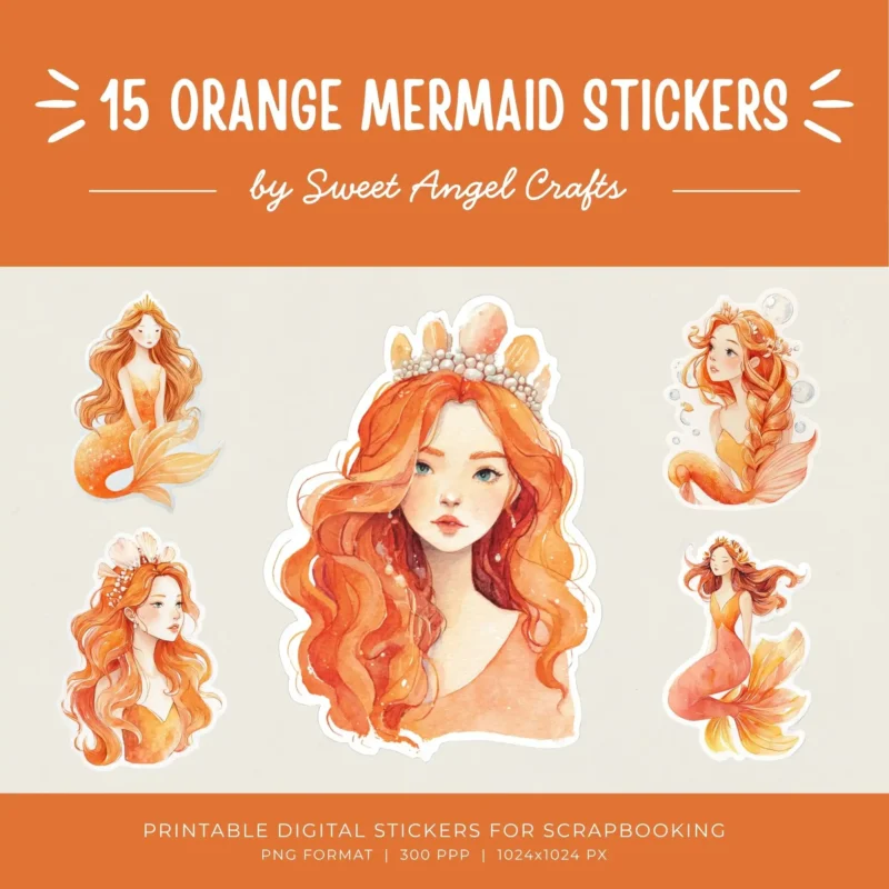 15 ORANGE MERMAID STICKERS