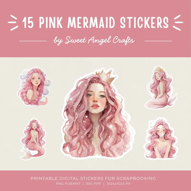15 PINK MERMAID STICKERS
