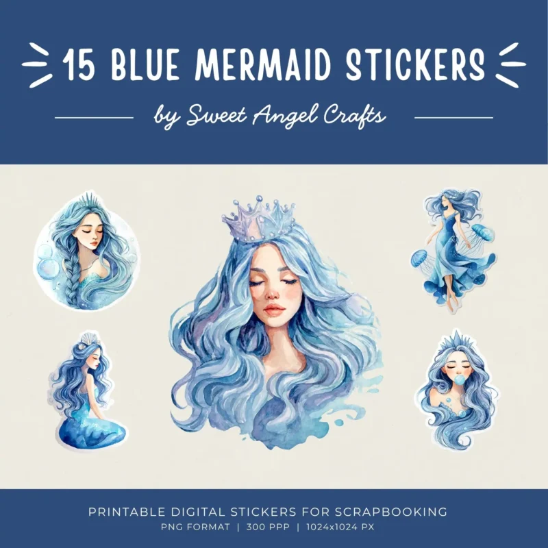 15 BLUE MERMAID STICKERS