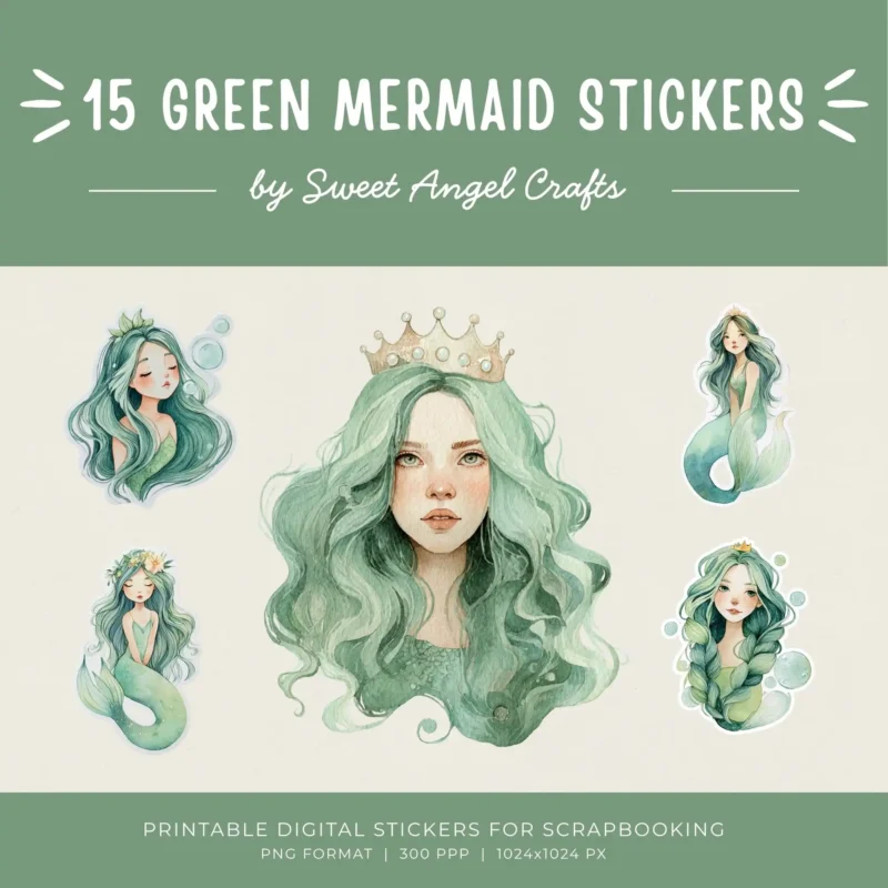 15 GREEN MERMAID STICKERS