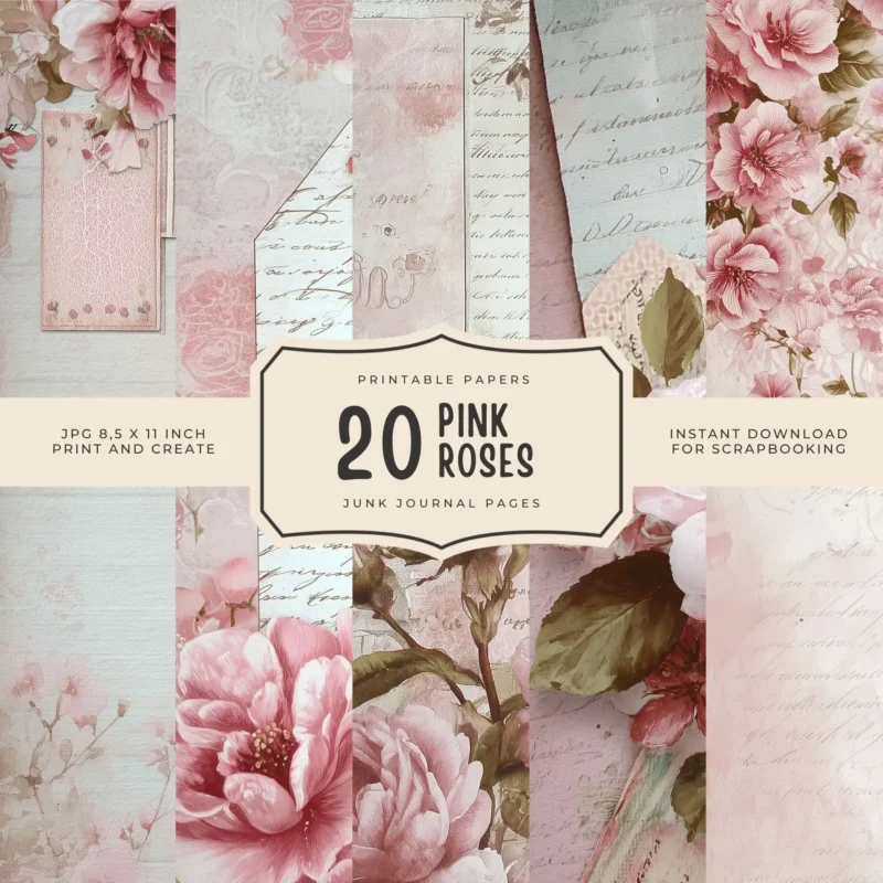 20 PINK ROSES PAPERS